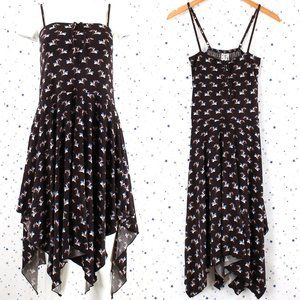 Floral Print Fit and Flare Dress Handkerchief Hem